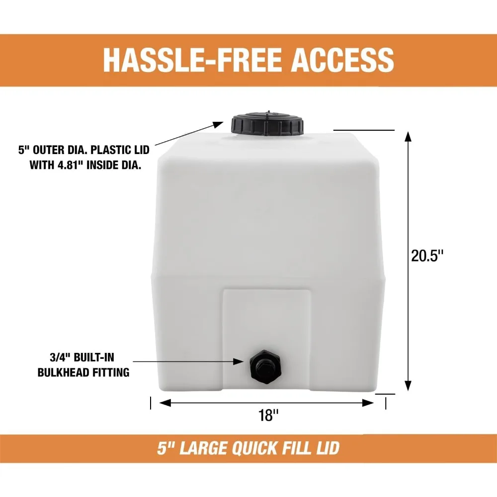 RomoTech 82123919 Tanque de agua con depósito cuadrado horizontal, 50 galones, fabricado en EE. UU., tanque de polietileno natural para líquidos no inflamables, U