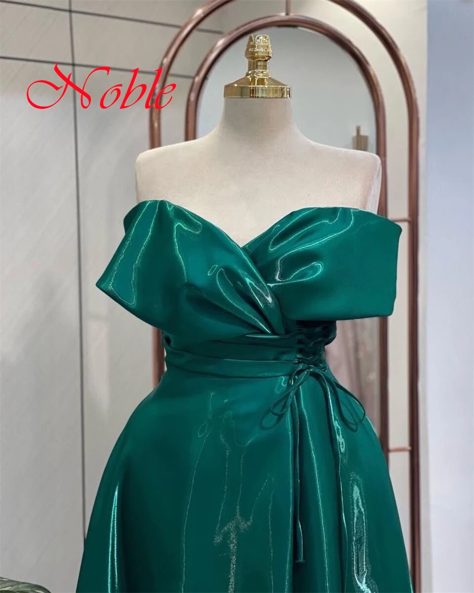 Customized Classic Blue Satin Evening Dress Exquisite Strapless Off the Shoulder Sleeveless Lace Up Back Special Occasion Gowns