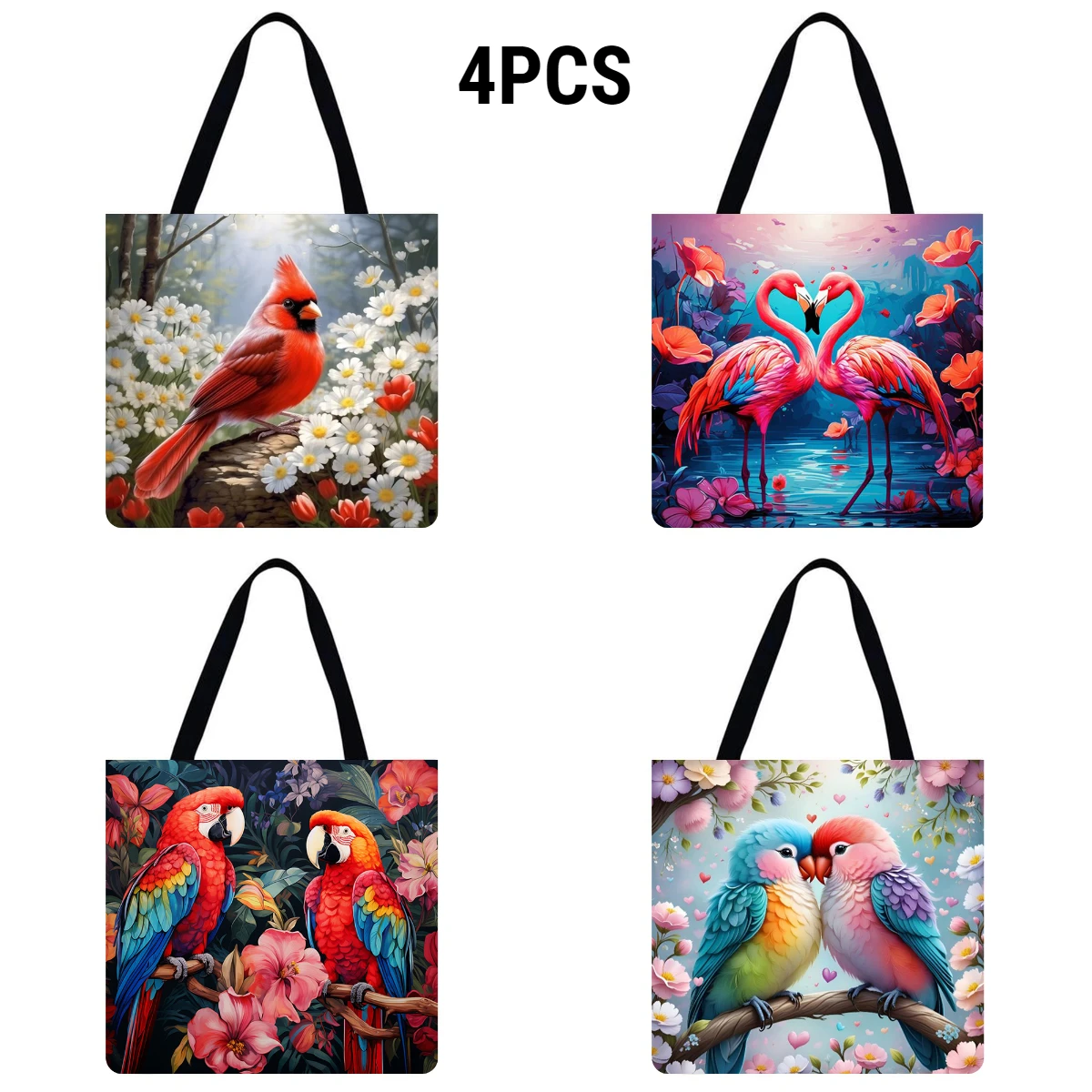 

4 шт., льняная большая сумка с птицами, большая вместительная женская сумка на плечо для покупок