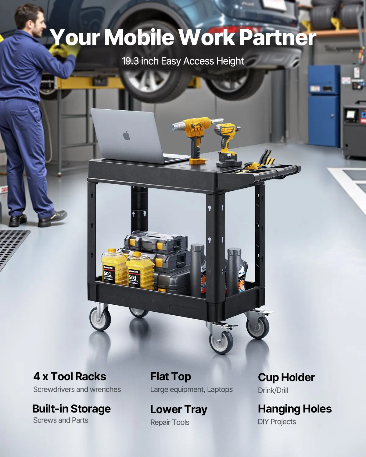 

2-shelf Utility Cart 550 Lbs 31.3 X 17.7-inch Service Cart With Wheels