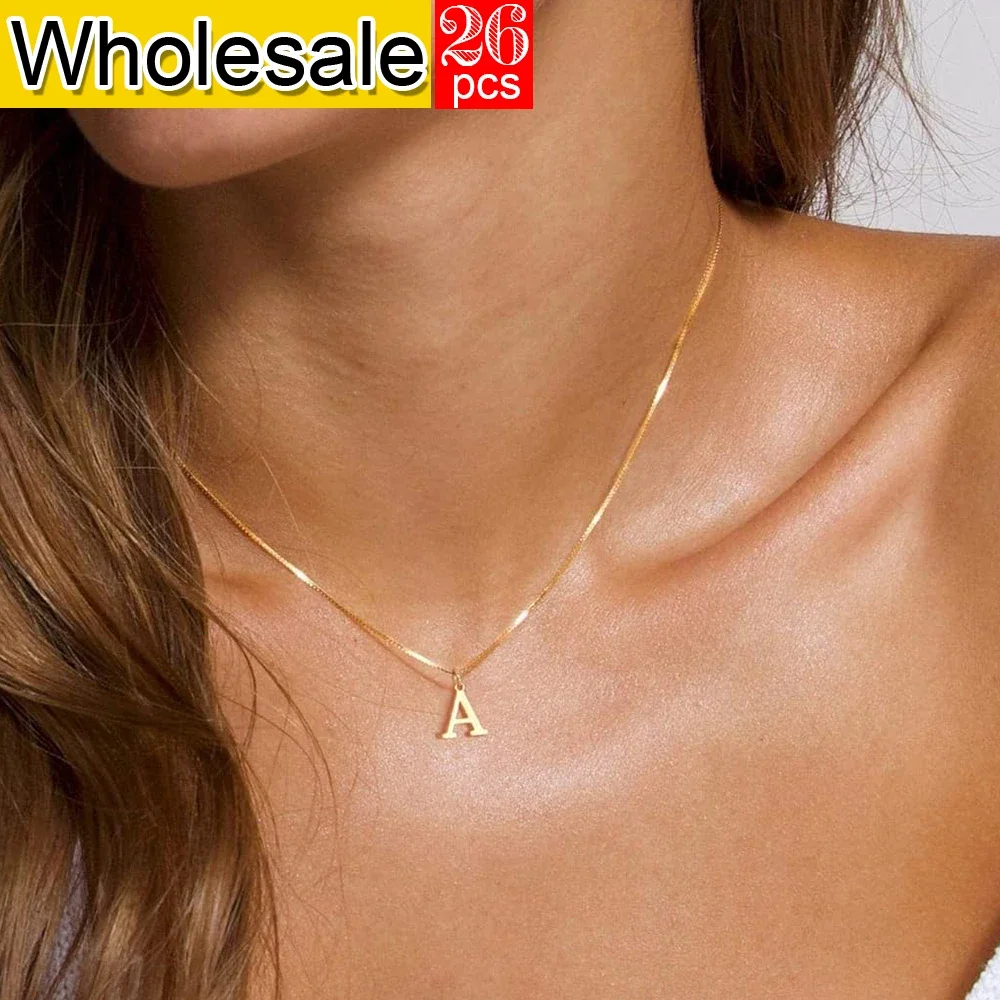 

26PCS Initial Necklace Letter Pendant Golden Stainless Steel Necklace Jewelry Women's Necklace Box Chain Choker Neck Woman Trend