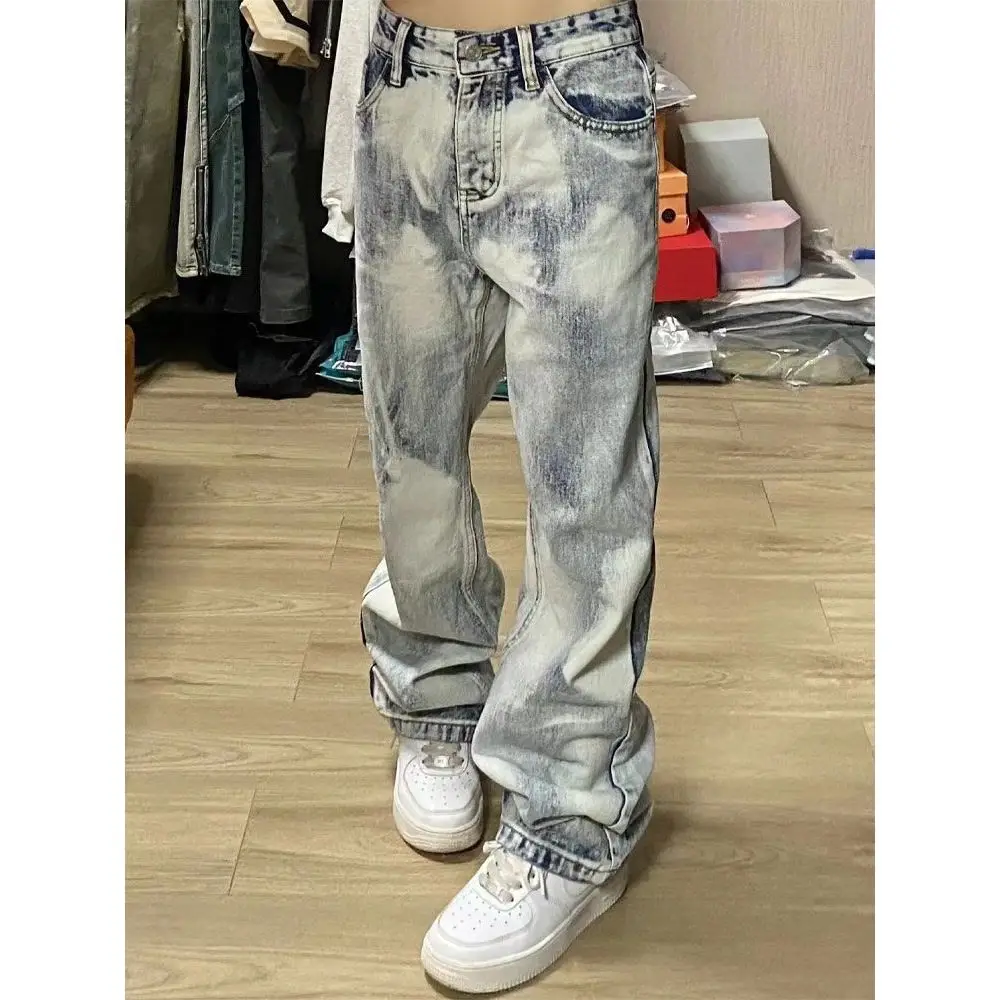 

American retro straight leg washed tie dye jeans for men and women on high streets loose and straight leg casual long pants y2k