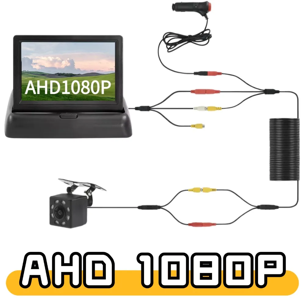

4.3 TFT LCD AHD 1080P Screen Folding Car Monitor with Rear View Camera 8 LED Backup for Vehicle Parking Easy Installation