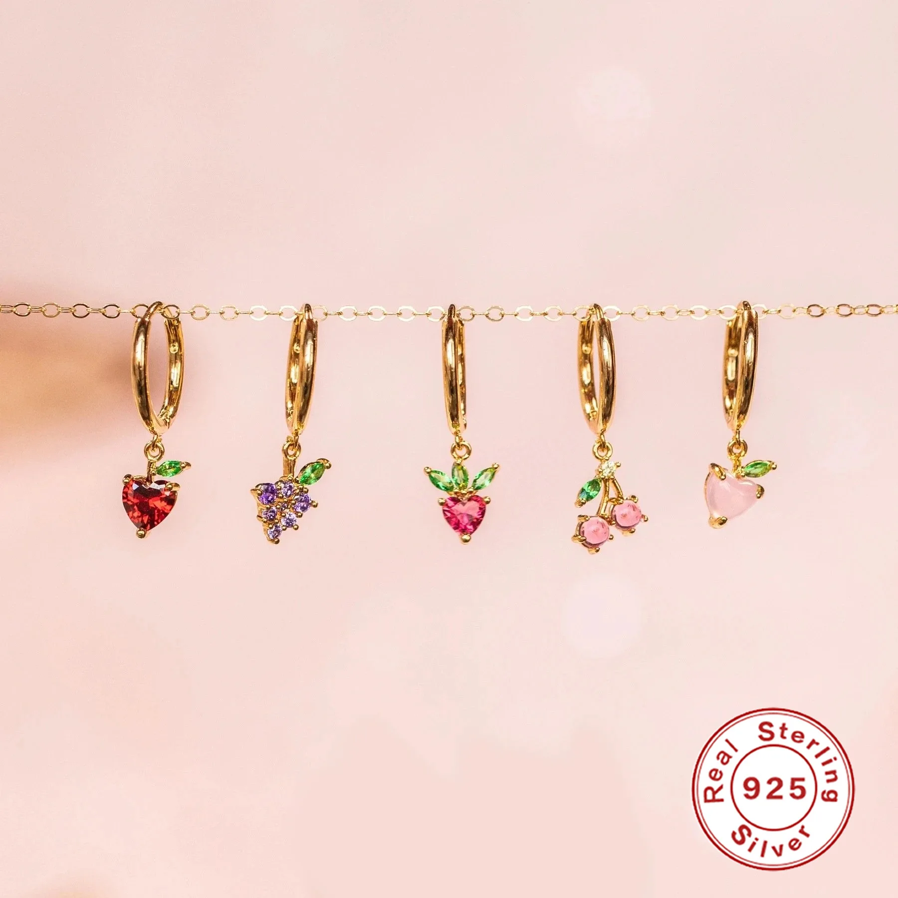 100% 925 Sterling Silver Zircon Geometric Earring for Women Girl Creative Mini Fruit Design Jewelry Party Gift Dropshipping