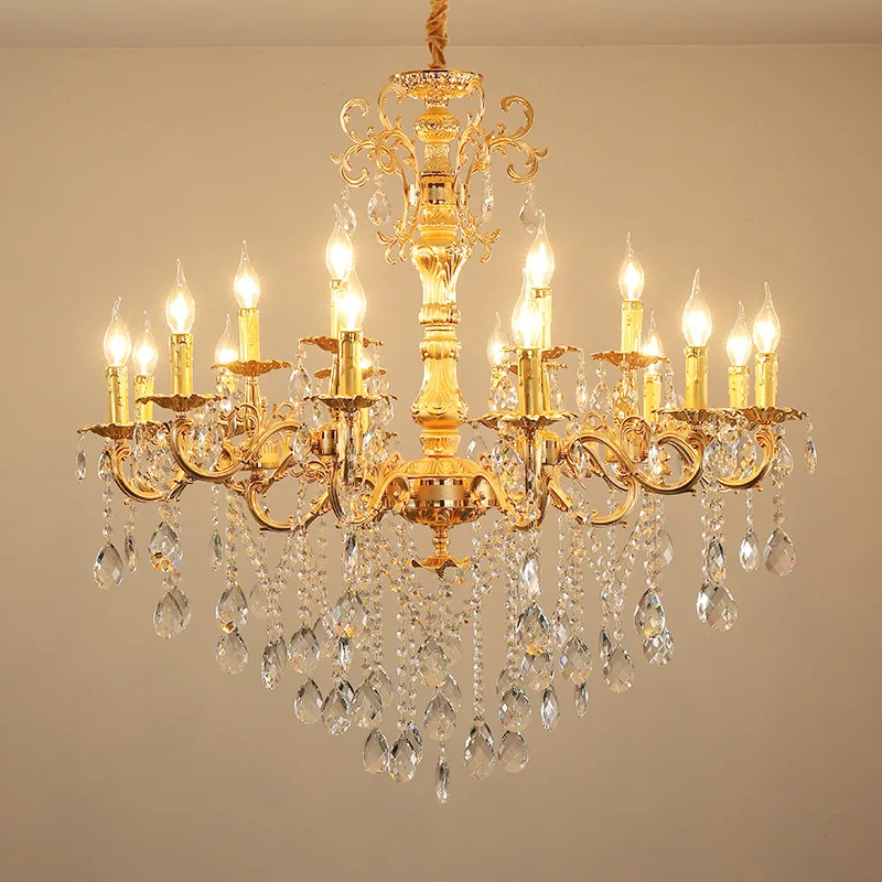 

European Style Candle Luxury Glass Crystal Chandelier for High Ceiling Hotel Gold Home Living Room Decorative Lighting roomdecor