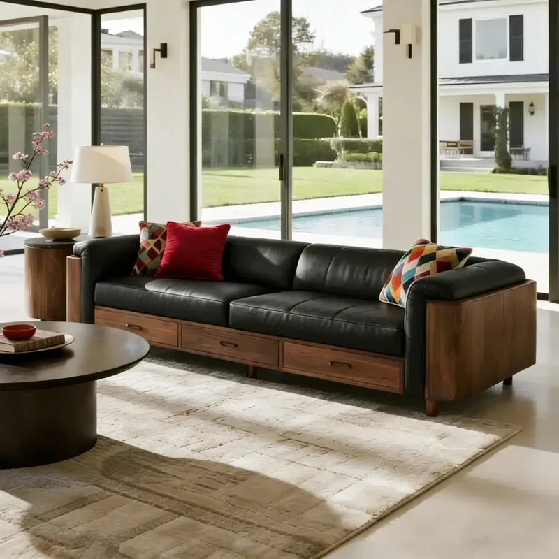 Large New Chinese Style Solid Wood Living Room Sofas Aesthetics Classic Lounge Relax Sofa Living Room High-end Home Furniture