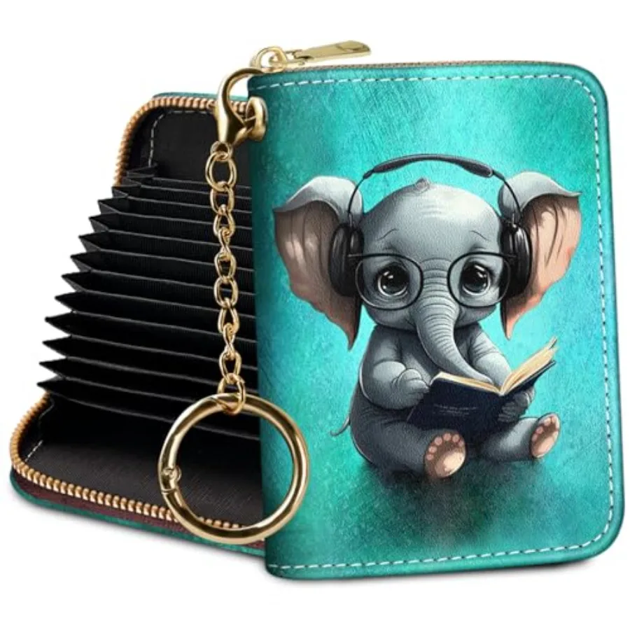 

Credit Card Holder RFID Wallet, Small Card Holder Wallet for Women with Keychain Zipper, Funny Leather Print Credit Card Wallet