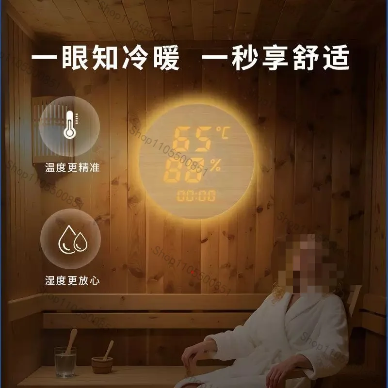 Wireless Thermometer Decorative Spa Sauna Thermometer Wooden Clock with Temperature and Humidity Countdown Timer