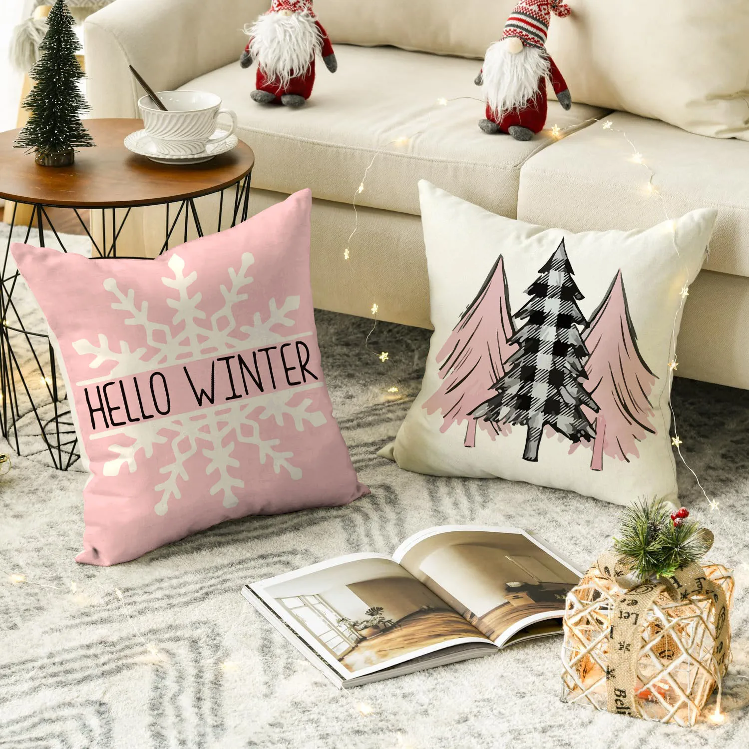 1pc/4pcs Christmas Pillow Cover, Dwarf Santa Claus Festive Decoration Living Room Sofa Cushion Cover, Christmas Decorations