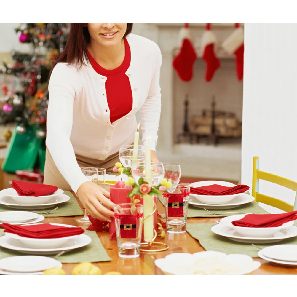

12Pcs Christmas Wine Glass Covers Santa Costume Design Non-Woven Fabric Table Decoration Sets Home Party Supplies