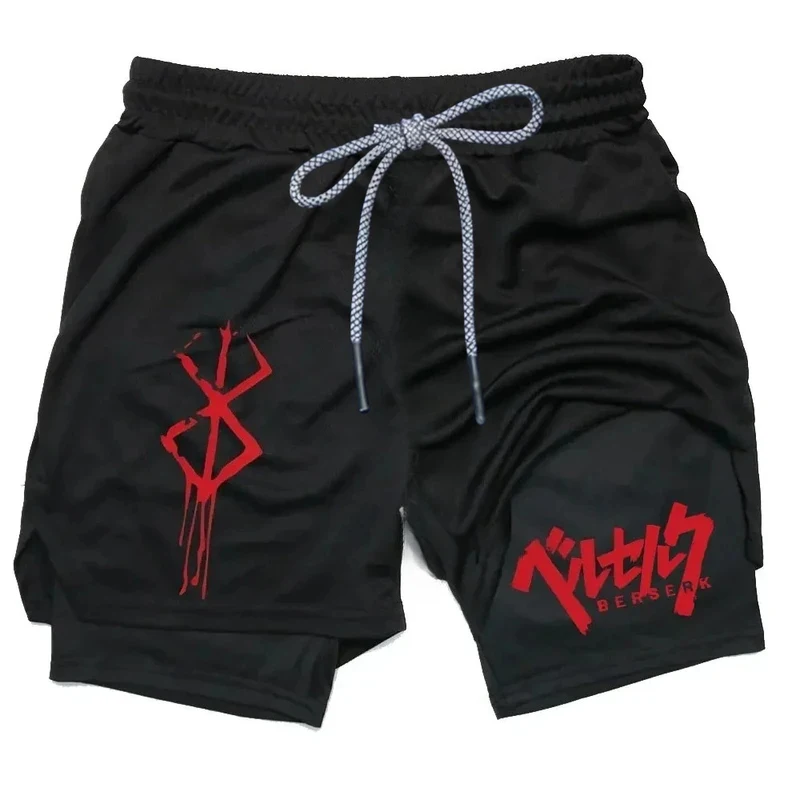 

Anime Berserk 2 in 1 Men's Gym Shorts Active Athletic Compression Shorts 5 Inch Elastic Training Quick Drying Physical Training