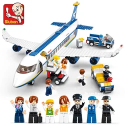 Sluban City Plane Civil Aviation Passengers Jet Cargo Airplane Bus Sets Airport Airliner Figures Building Blocks Toys for Kids
