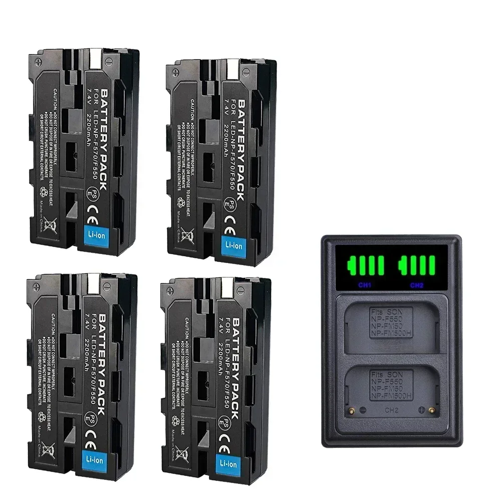 2200mAh NP-F550 NP-F570 NP F550 NP F570 Camera Battery + LED Dual Charger with Micro Usb Port for Sony NP-F530 NP-F330 NP-F570