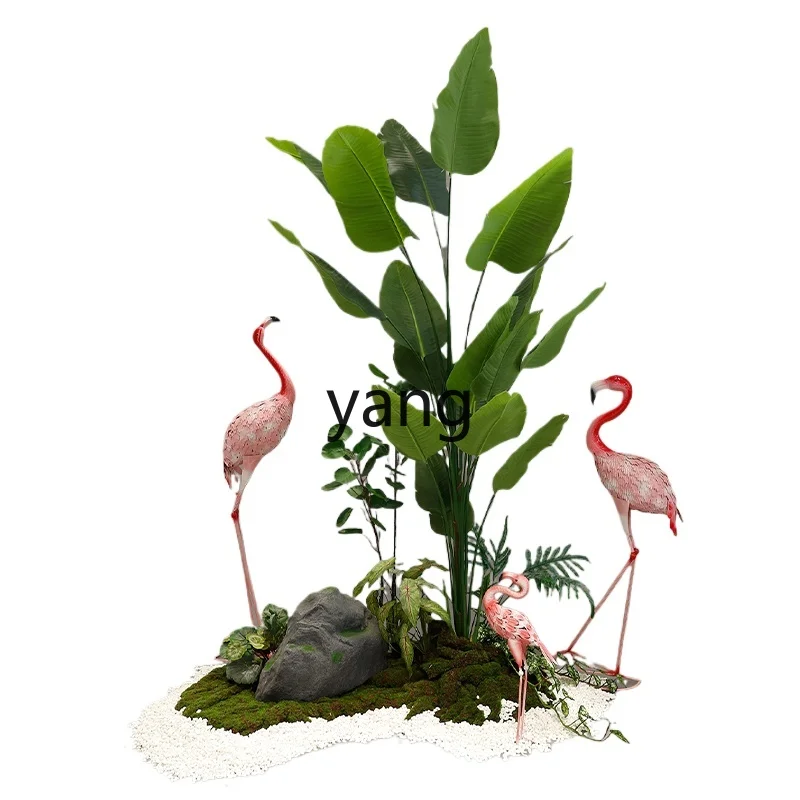 Yjq Simulation Green Plant Landscape Flamingo Window Artificial Plant Pot Indoor Landscape Imitative Tree