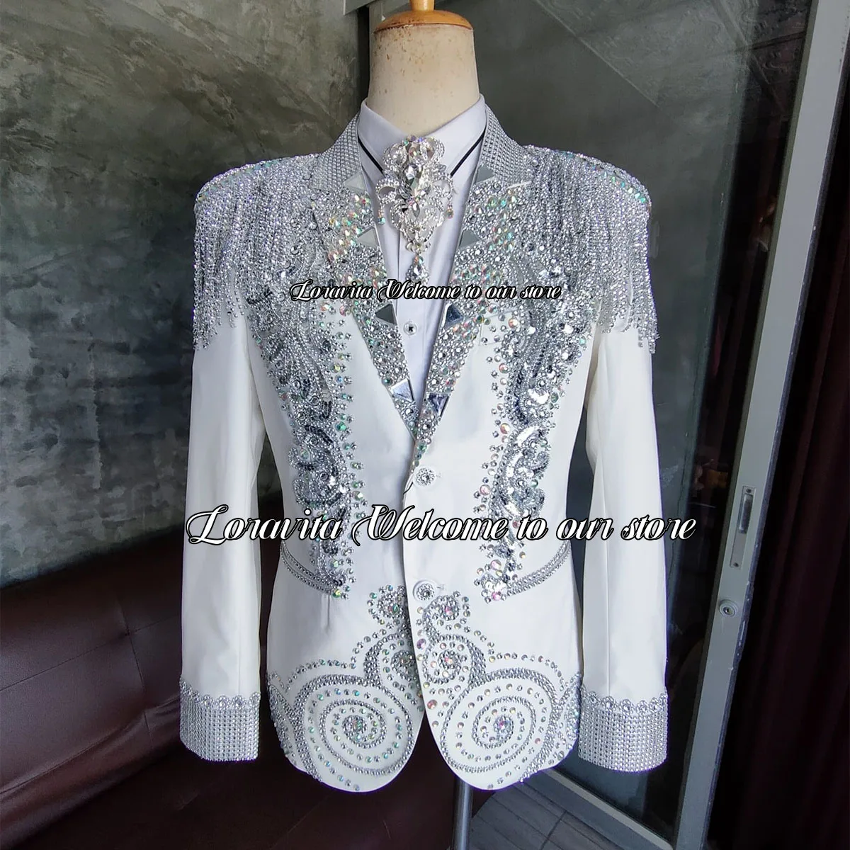 Luxus Kristalle Männer Anzüge Für Hochzeit Sparkle Gem Bräutigam Smoking 2 Stück Sets Mode Männlichen Prom Blazer Slim Fit Kostüm Homme