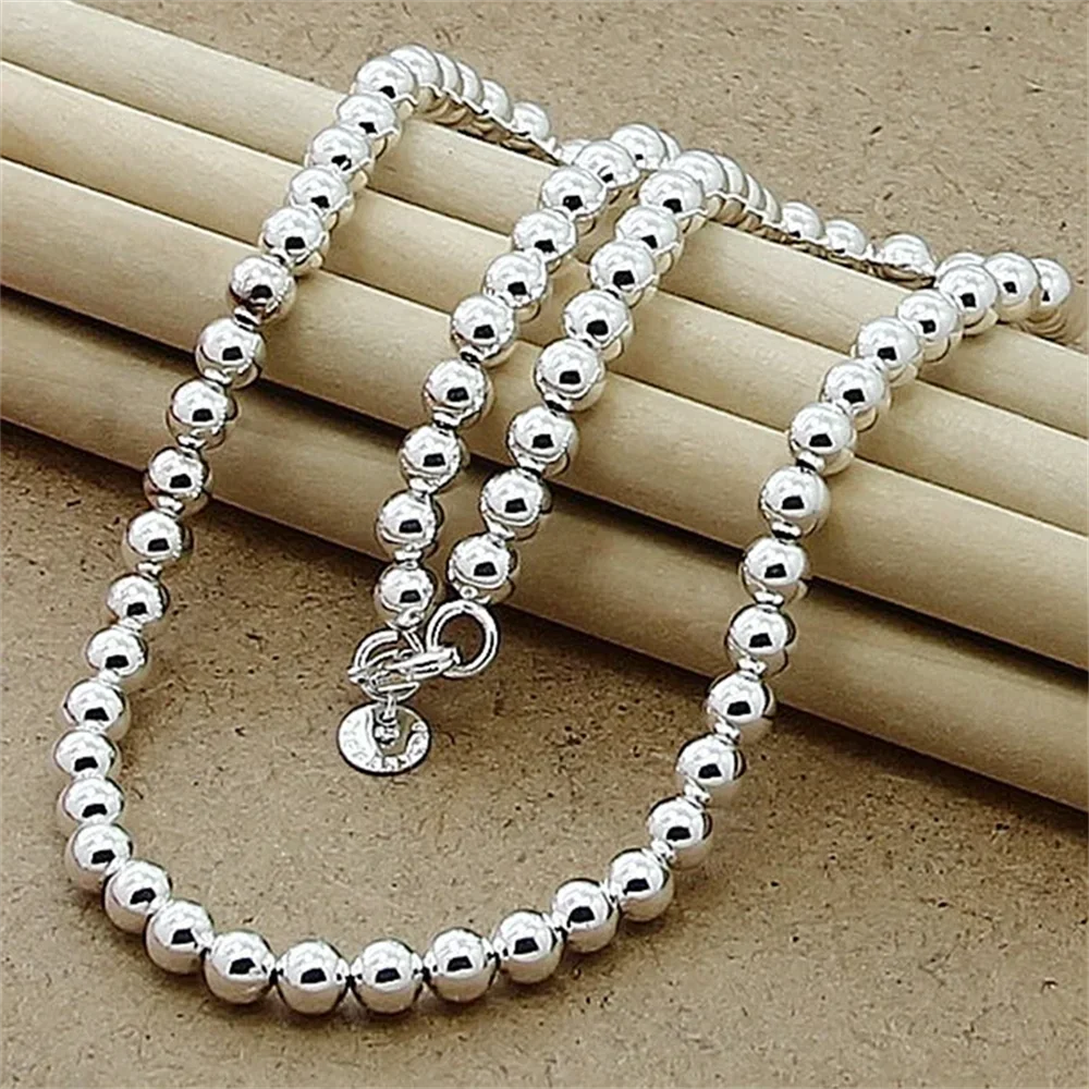 Wing of dream 925 Sterling Silver 6MM Smooth Beads Ball Chain Necklace For Women Men Fashion Jewelry