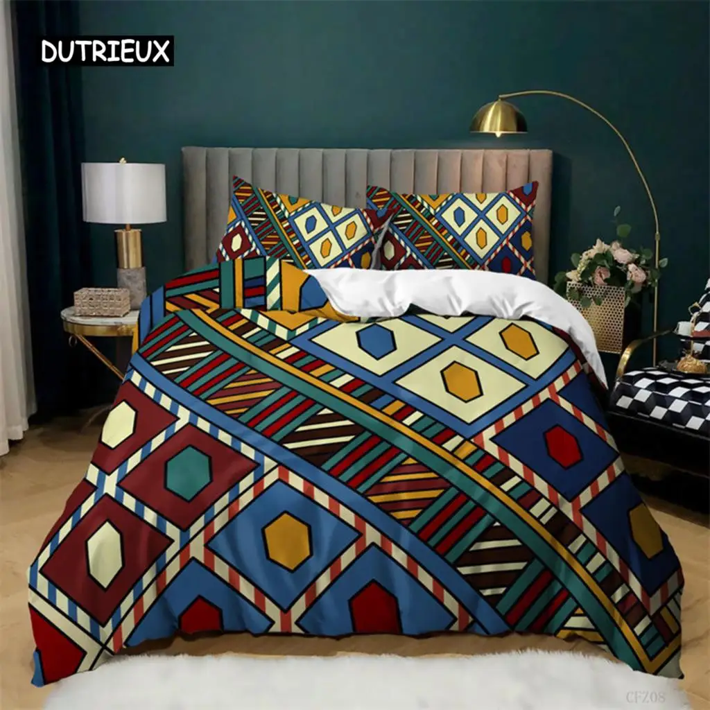 

Geometric Duvet Cover Fashion Bohemian Flower Bedding Set Microfiber Exotic Style Comforter Cover King Full For Kids Adult Decor