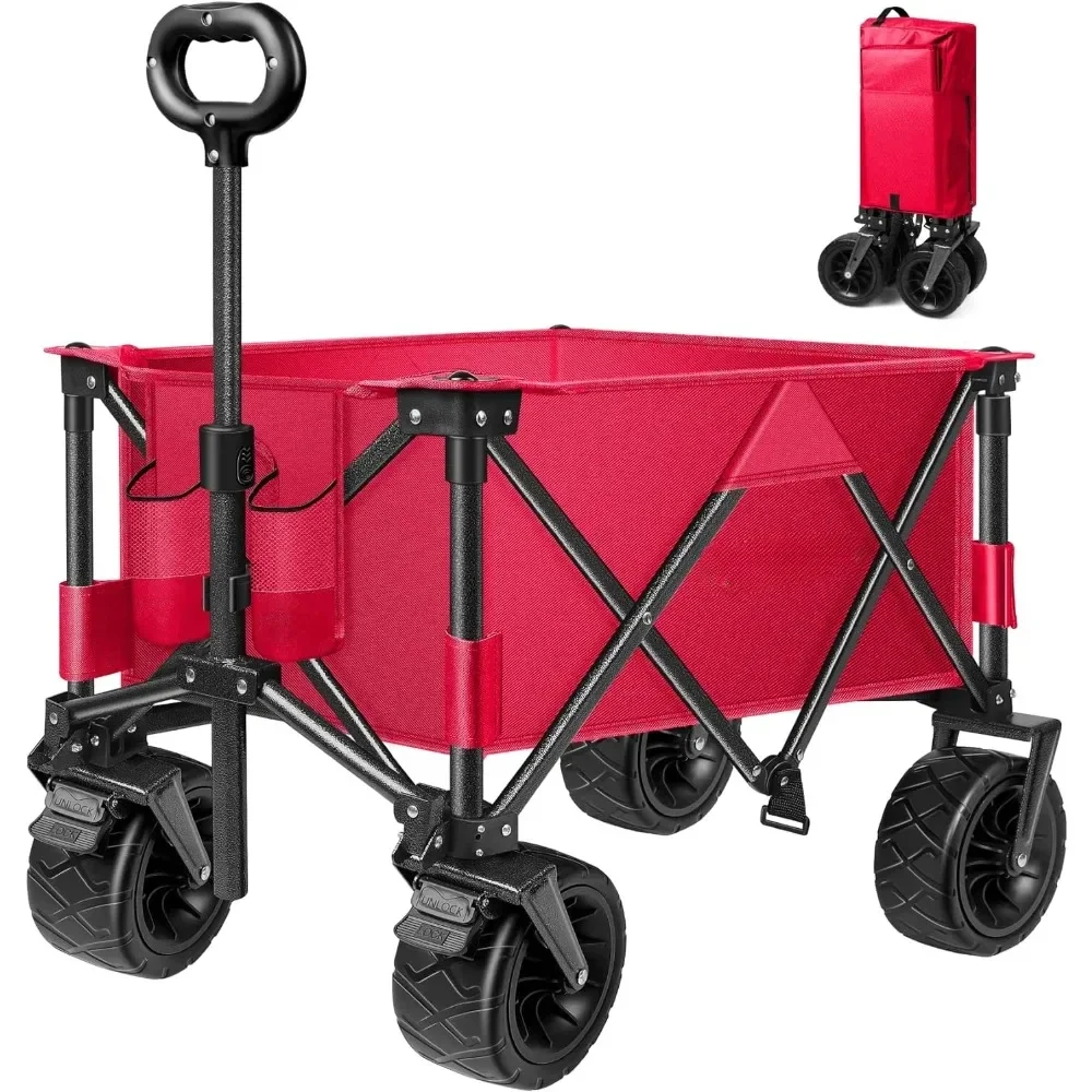 

Garden Carts for Sand With Big Wheels Camping Adjustable Handle&Drink Holders for Shopping Heavy Duty Utility Beach Wagon Cart