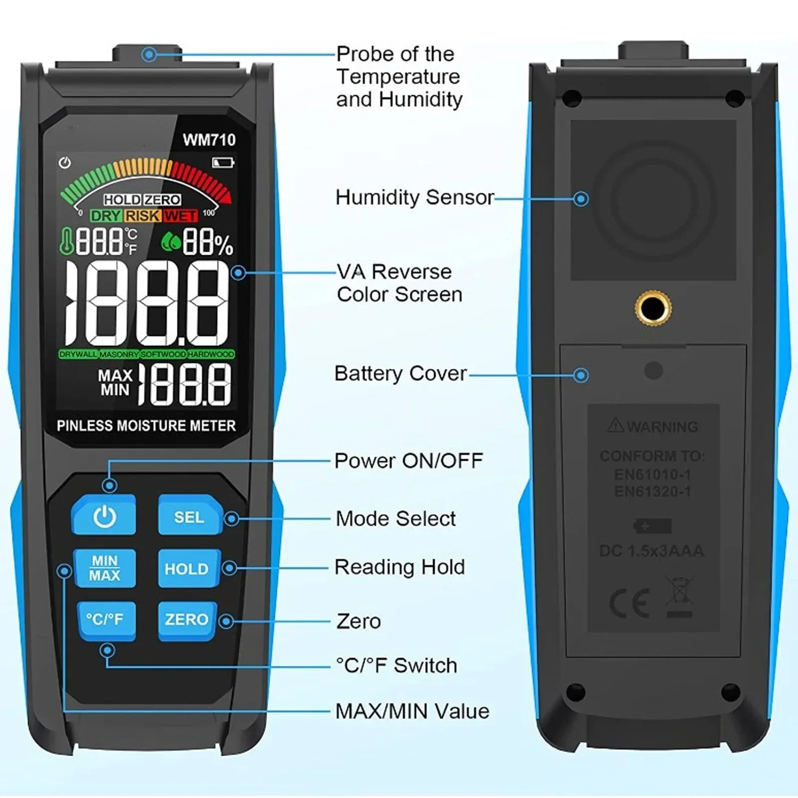 Pinless Moisture Meter Digital Wood Moisture Detector Wall Humidity Sensor For Building Materials