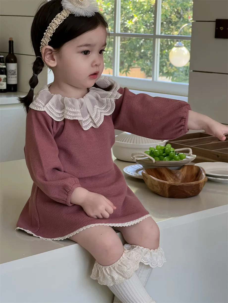 

2025 Autumn New Baby Girl Long Sleeve Clothes Set Sweet Cute Infant Girl Solid Lapel Tops + Skirts 2pcs Suit Toddler Outfits