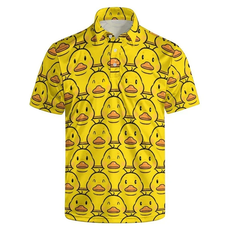 Hawaiian 3D Cute Animal Rubber Duck Printing Polo Shirt For Men Funny Duck Graphic Polo Shirts Kid Fashion Streetwear Polos Tops