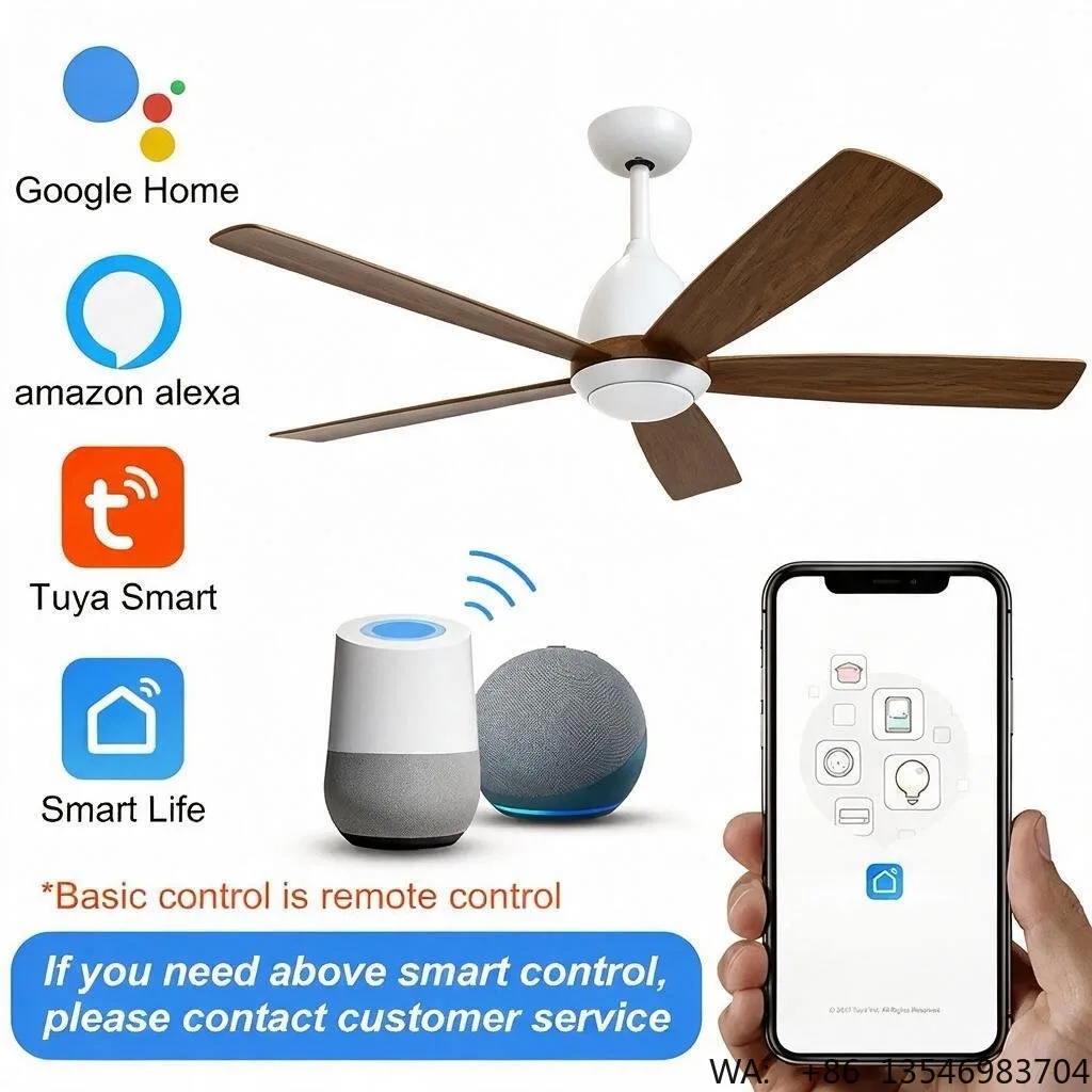 52 Inch 3 Blades Commercial Ventilador De Techo Modern Tuya Smart LED DC Motor Ceiling Fan Light Remote Control Living Room