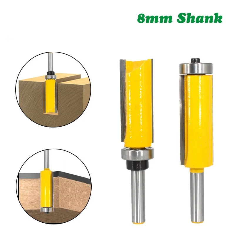 

8mm Shank Copy Type Slotting Trimming Knife Straight Knife Bearing Trimming Cutter Head Line Woodworking Milling Cutter Tool