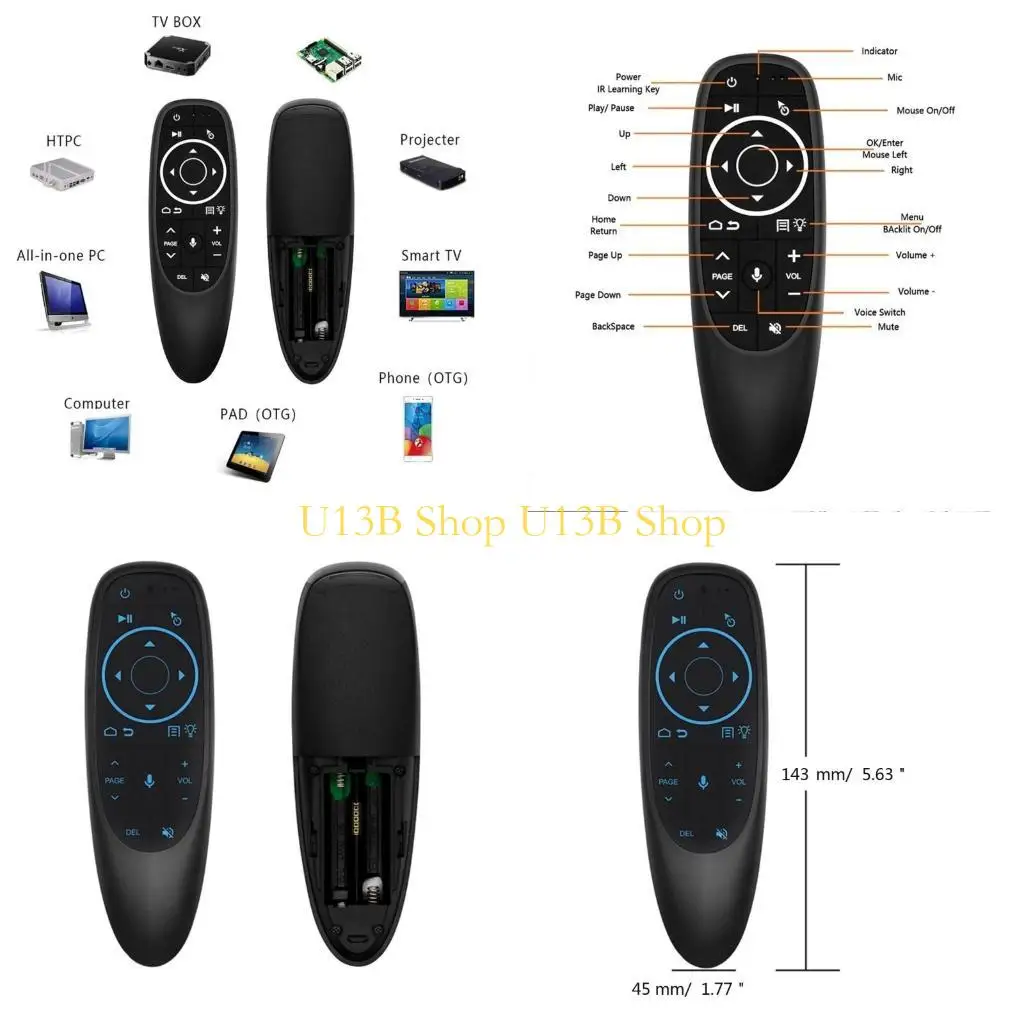 U13B G10S Probt 2.4G Controle remoto Giroscópio Aprendizagem ar iluminada Mouse