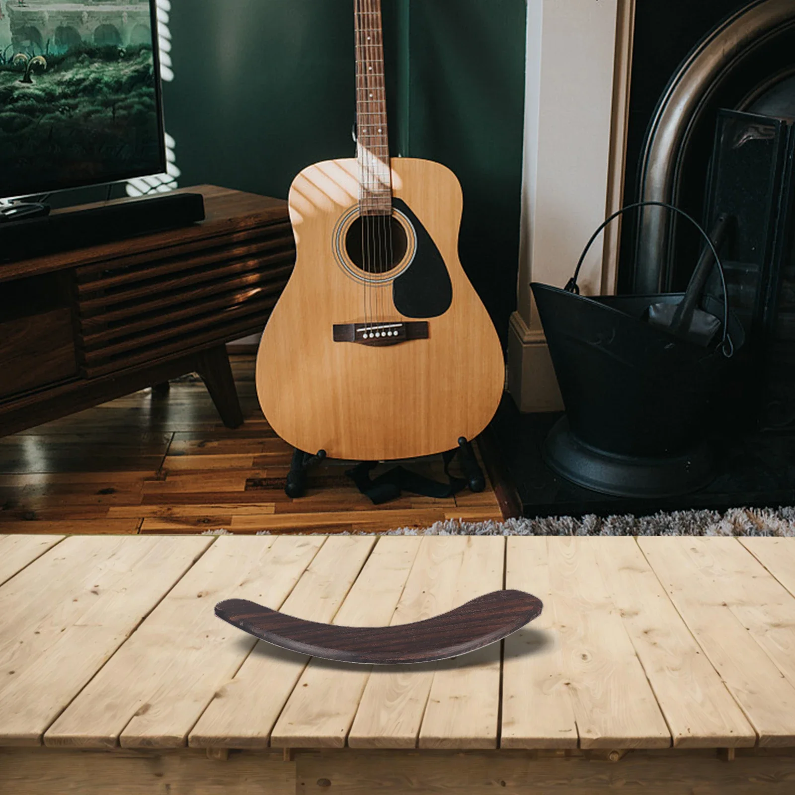 Wood Rest for Acoustic Guitar That Promotes Relaxed Forearm Positioning and Enables More Responsive Fretting Hand Movement