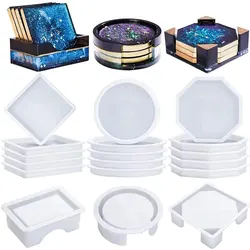 Coaster Resin Molds Silicone, Coaster Molds with Round Square Octagon Shape Holder Molds, Coaster Silicone Molds for Epoxy Resin