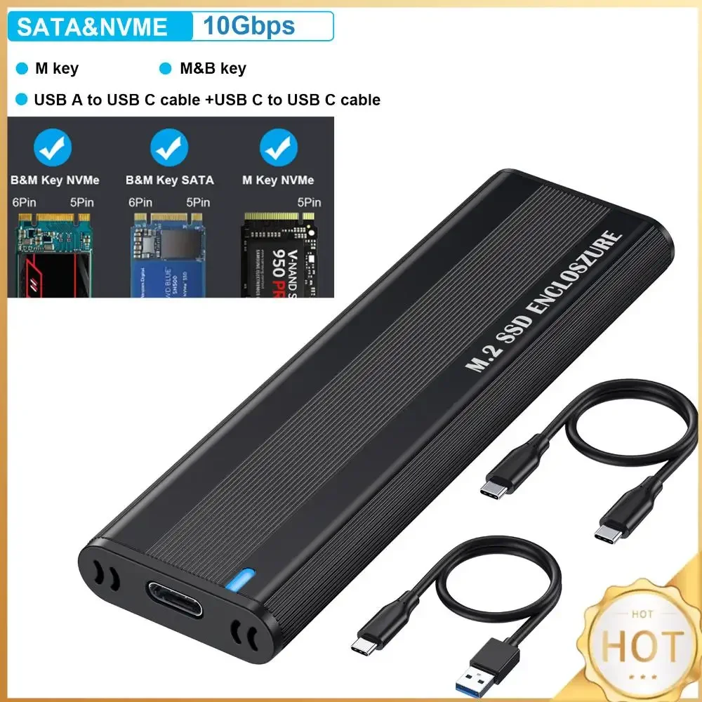 Caja SSD M.2 NVMe de protocolo dual, adaptador de carcasa SSD M.2 NVMe de 10Gbps, herramienta gratuita para SSD 2230/2242/2260/2280 M.2