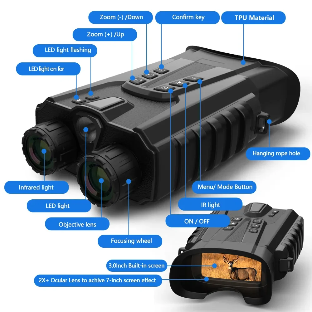 Dt49 Nachtsicht 3 Zoll Fernglas 3w/850nm ir LED 8x Digital zoom 15mp 2,5 k Video Vollfarb teleskop Kamera für Jagd falle