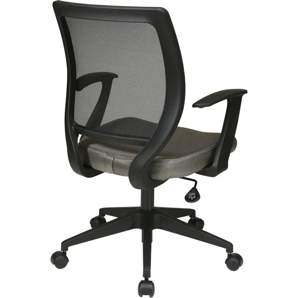 كرسي مهام الكمبيوتر المكتبي الخلفي بشاشة Office Star EM مع دعم قطني وأذرع مصممة على شكل حرف T، قماش رمادي