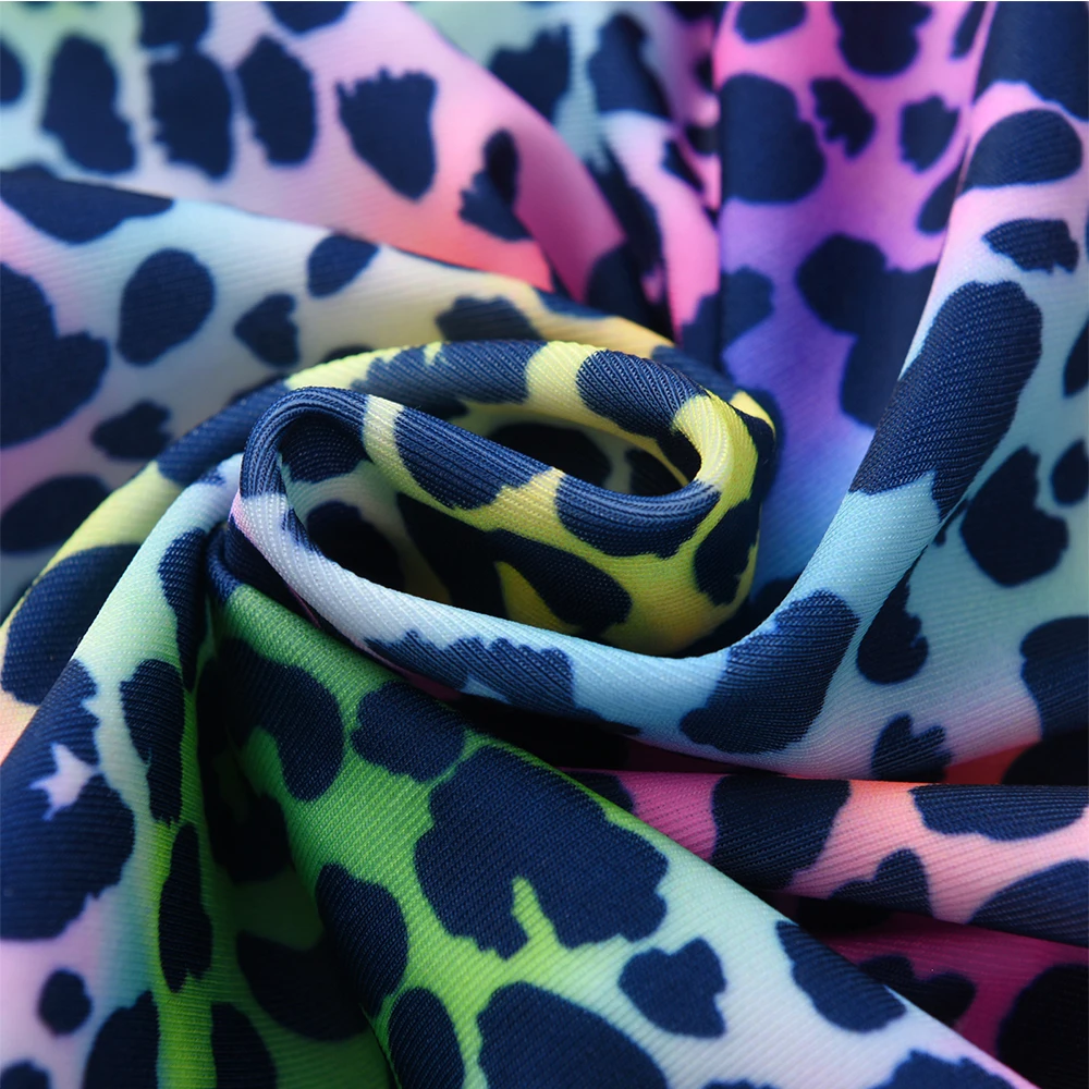 VIKITA الفتيات قوس قزح ليوبارد طباعة قطعة واحدة ملابس السباحة الاطفال موضة ملابس الشاطئ السفر عطلة ملابس السباحة الأنيقة لمدة 4-10 سنوات