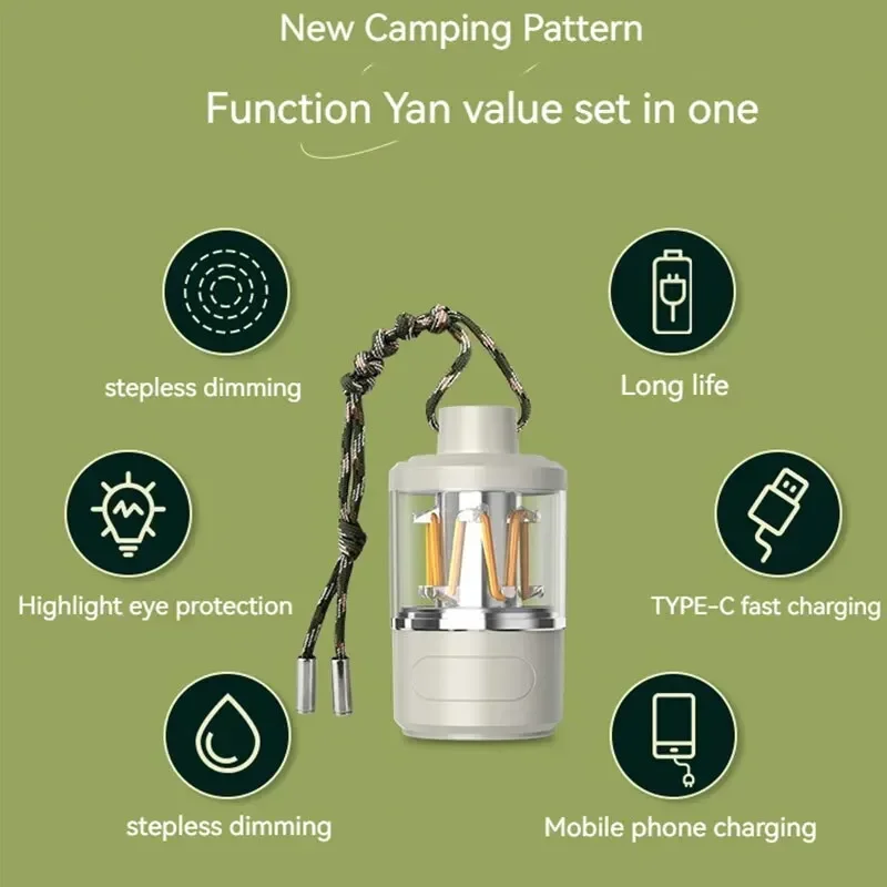Outdoor Camping Atmosphere Light Tent Light Flashlight Flexible Filament Hand Light Portable Waterproof Camping Light