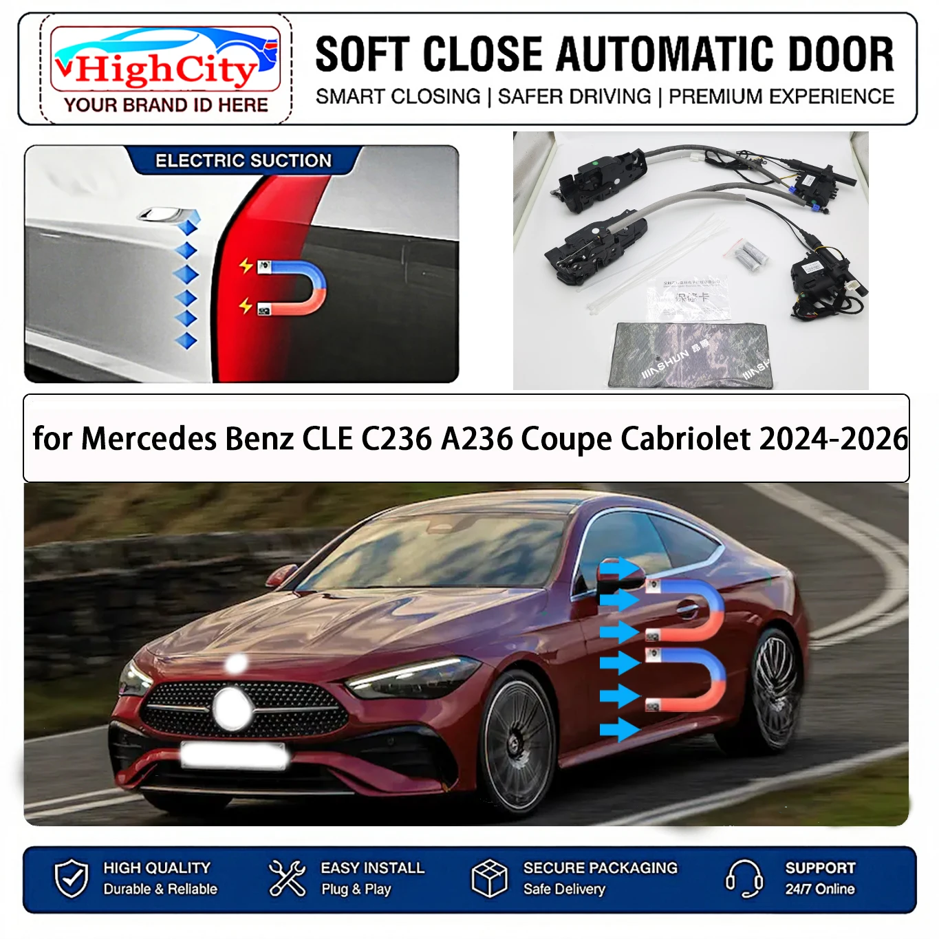 for Mercedes Benz CLE C236 A236 Coupe Cabriolet Electric Suction Soft Close Door Kit Smart Anti Pinch Auto Cinch Latch System