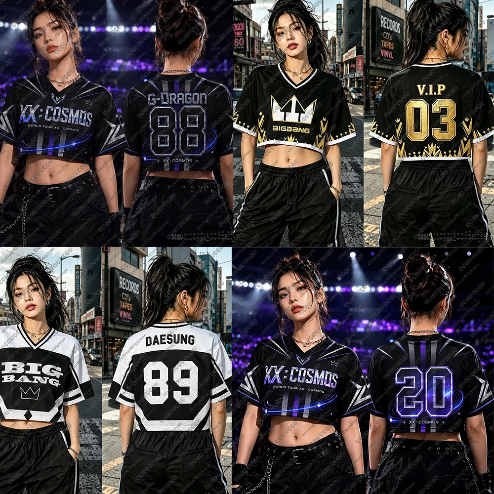 Kpop Big Bang 20th Anniversary Crop Tops For Women Casual Mesh Sports Baseball Jerseys Big Bang 26-27 Concert Jerseys Y2K Tops