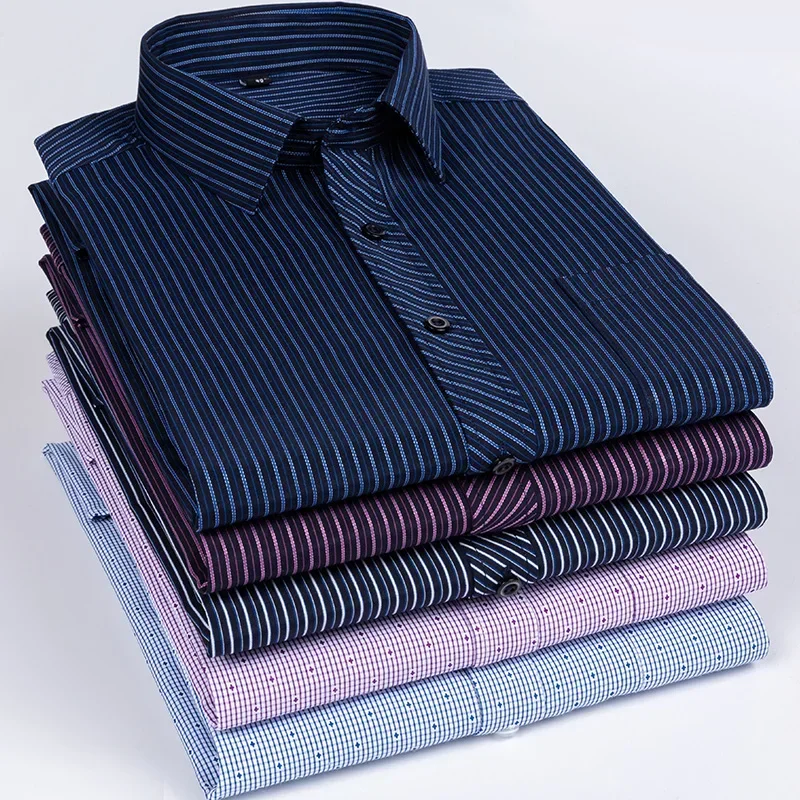 class fit cotton long-sleeve shirts for men slim fit formal plain shirt plaid striped tops single pocket designer clorthes