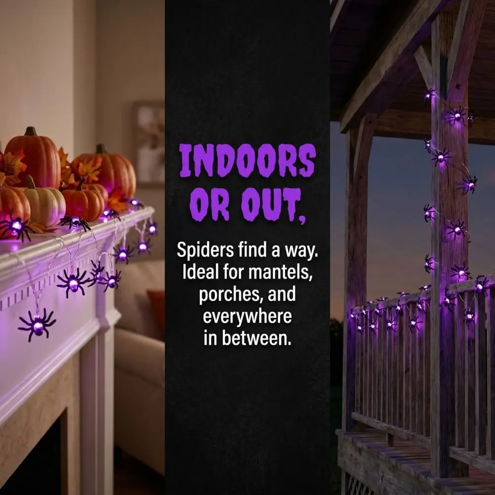 

Black Spider Halloween String Lights Fake Spider Electric Spider Giant Spider Decor Durable Construction Luminous Spider