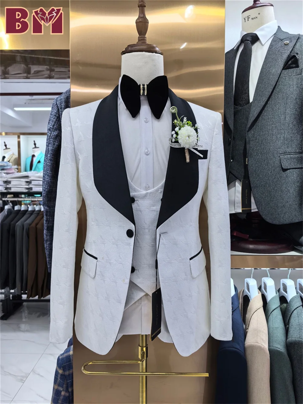 Gorgeous Jacquard Men's Suit Trio Formal Single Breasted Grace For Groom Groomsmen High Quality Men's Suit At Formal Occasions