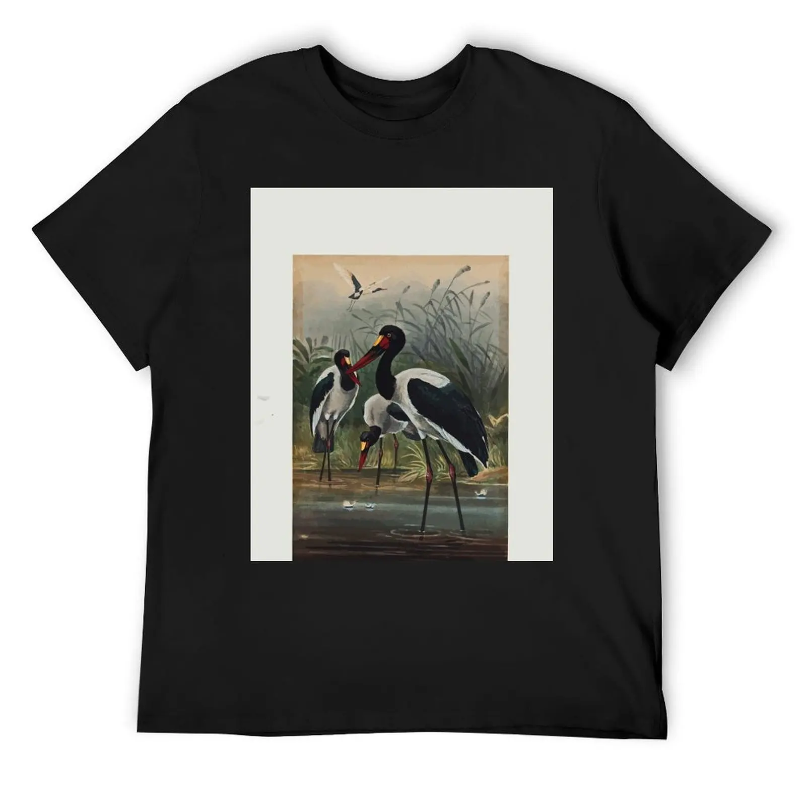 Zoological sketches by Joseph Wolf 1861 to 1867 092 The Saddle Billed Stork T-Shirt cotton graphic tees men tshirt