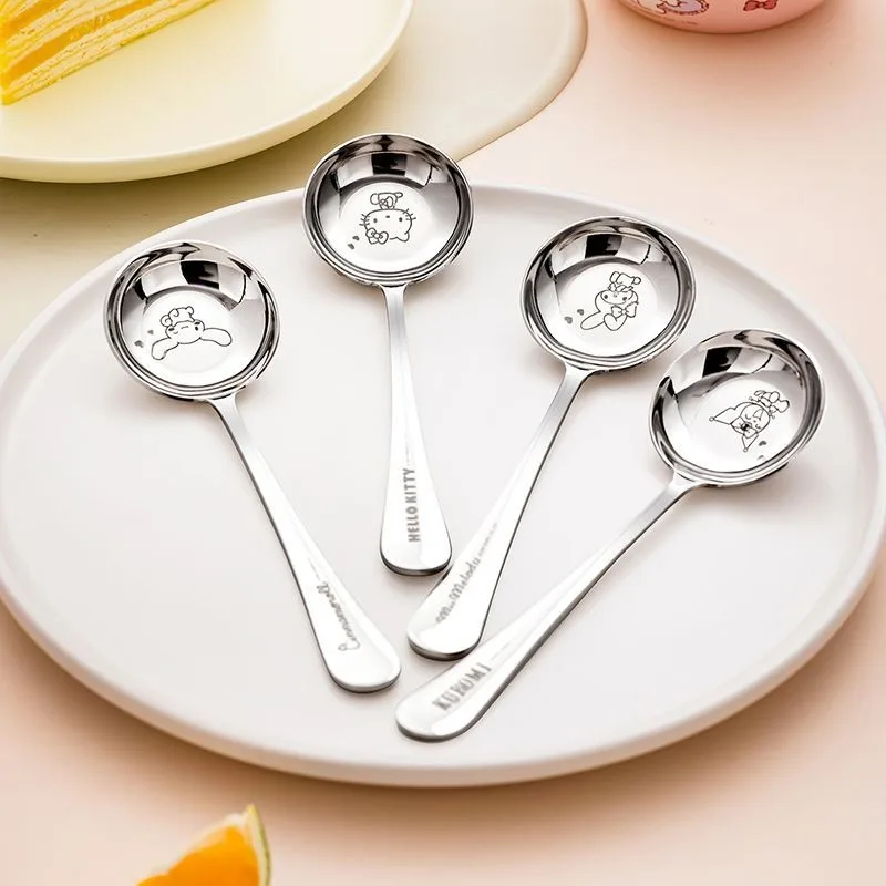 

Hello Kitty Cinnamoroll Anime Kawaii Sanrio Stainless Steel Spoon Cute Household Children Rice Soup Spoon Tableware Gifts