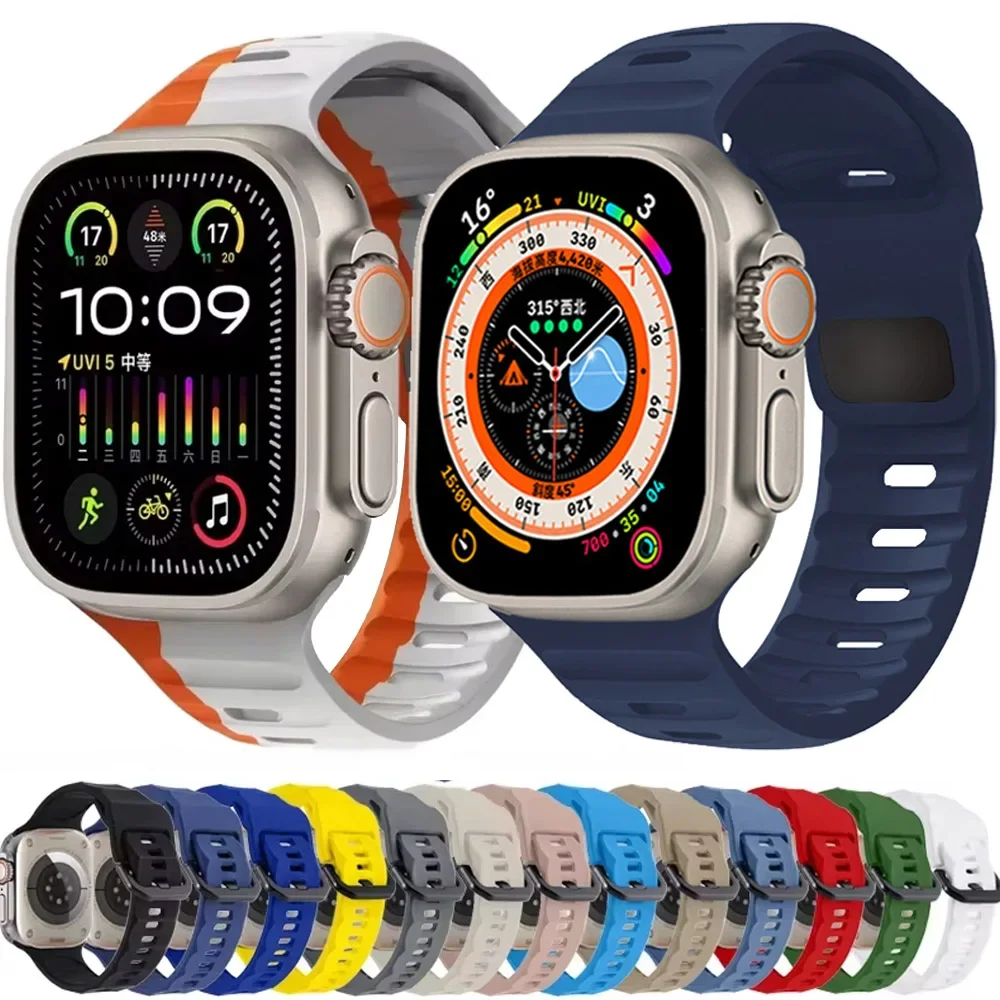 Силиконовый ремешок для Apple Watch Ultra 2 49 мм 10 42 мм 46 мм Спортивный сменный браслет для iwatch 9 8 7 6 SE 45 мм 44 мм 41 мм 40 мм