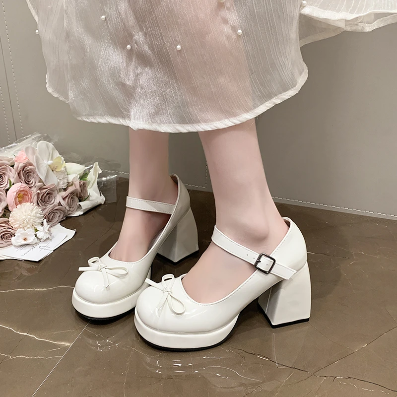 

Mary Jane High Heels Women 2026 Spring New Style with Skirt Sexy Pearl Bow Small Leather Shoes