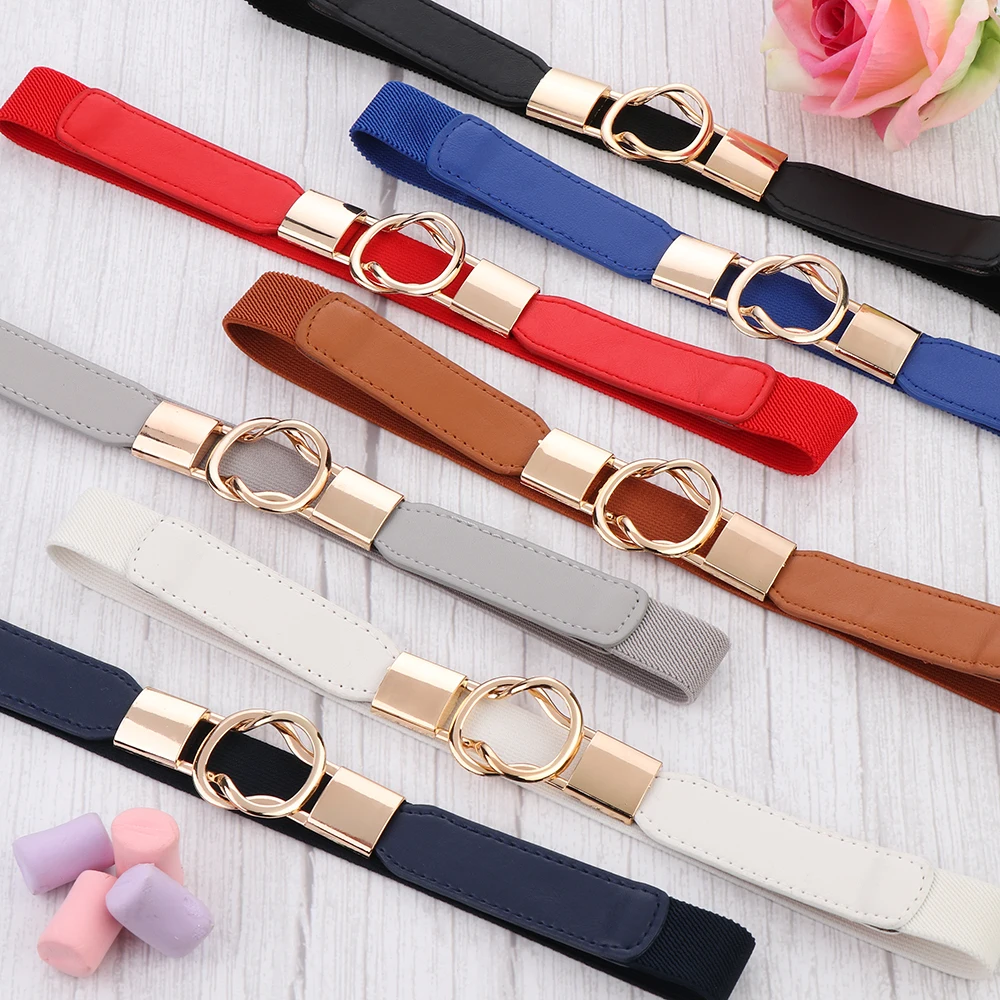 

Women Belt Elastic Waistband Thin Stretch Wrap Buckle Waist Belt Elegant Cummerbunds Fashion Leaf Belt for Dress Accessories