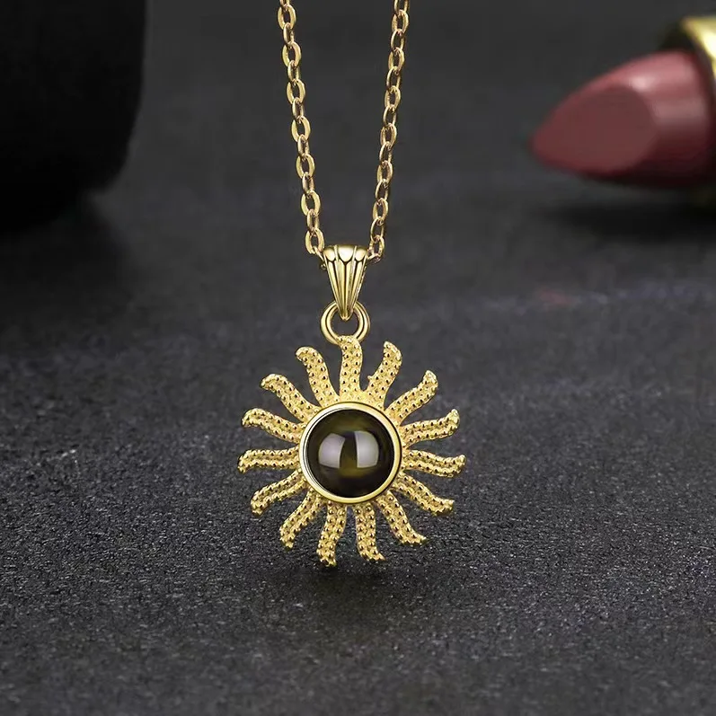 Colgante de girasol con foto de proyección personalizada en 100 idiomas, collar de estilo de proyección de fotos, regalo del día conmemorativo