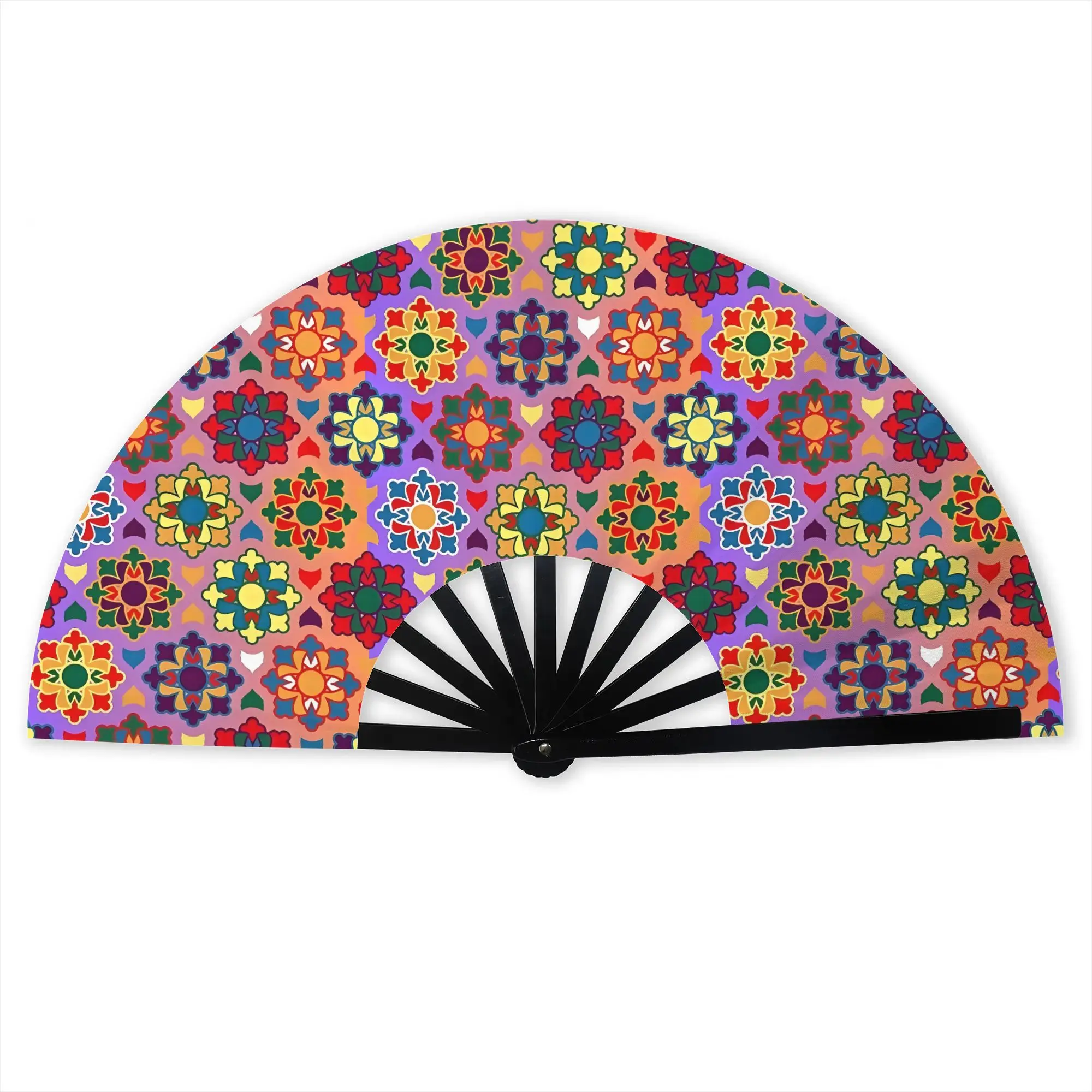Moroccan Berber Rug Boho Style  Stylish Hand Fan Women Bohemian Geometric  Printed Polyester Fan Trendy For Dancing Gift