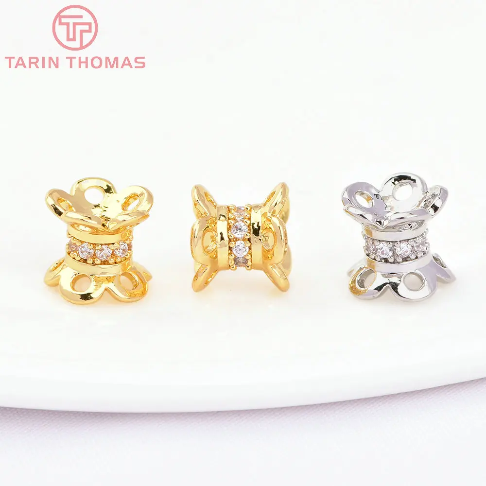 (4517)6PCS 6x 6,5 MM 18K Gold Farbe Messing mit Zirkon Blume Form Septal Perlen Shim Hohe Qualität Diy schmuck Erkenntnisse Zubehör