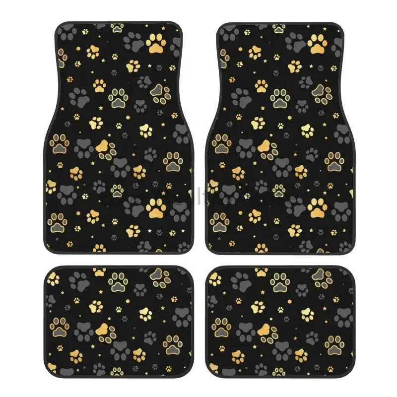 Tapis de sol de voiture coloré imprimé patte de chien, ensemble complet de 4 pièces avec support en caoutchouc, accessoires de décoration de voiture