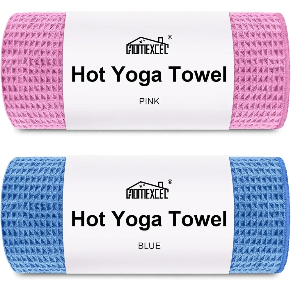 Hot Yoga Towels 2 Pack, (26.5" x 72") Non-Slip & Ultra-Absorbent Microfiber Yoga Mat Towels for Hot Yoga, Pilates, Exercise, Fitness, Bikram and Workout, Blue/Pink